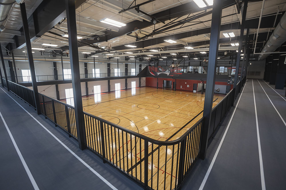 Rec center from above showing walking track