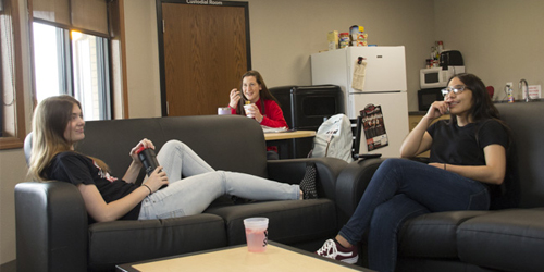 girls in dorm lounge