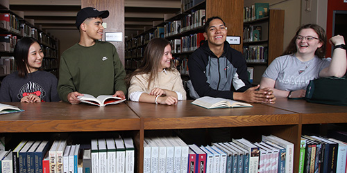 students in the library