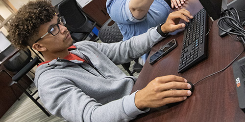 Student at computer