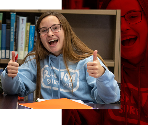 happy female student in library